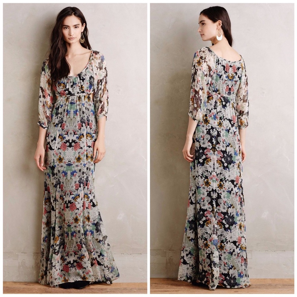 Anthro 12th St by Cynthia Vincent New Leaf Silk Maxi Cutout Dress 2 EUC - Picture 2 of 15